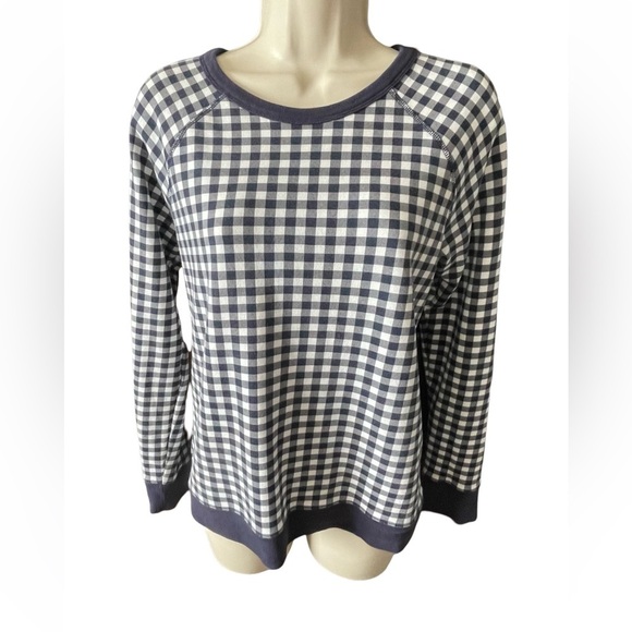 Draper James Sweatshirt Women’s Size Small Navy White Gingham Check Natalie Top - Picture 2 of 11